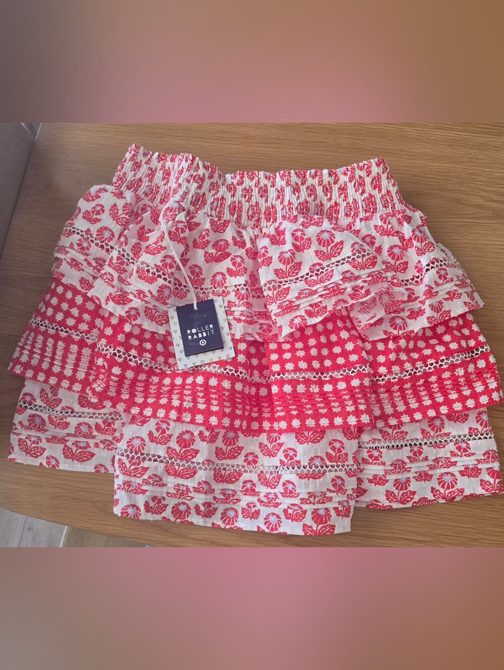 Roller Rabbit Pink Floral Tiered Ruffle Skirt
